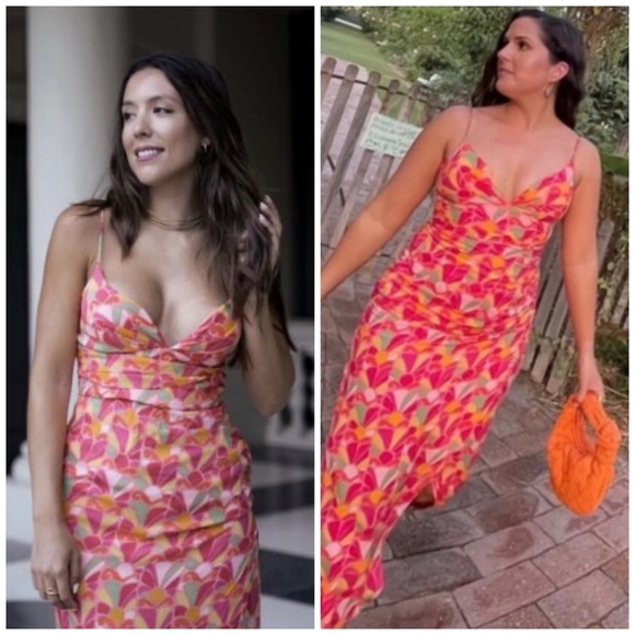 Zara Printed Cut Out Sleeveless Slit Midi Dress Pink Red Casual Summer Party - Picture 1 of 10